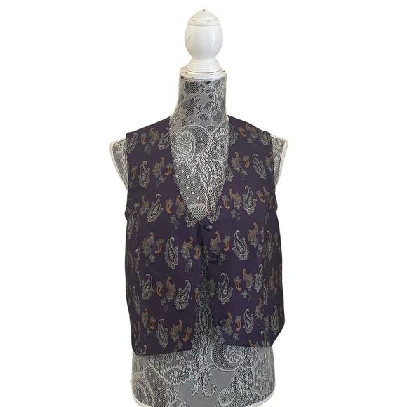 Vintage 90s Victoria’s Secret Gold Label Paisley Print Silk Blend Vest Purple - Picture 1 of 7